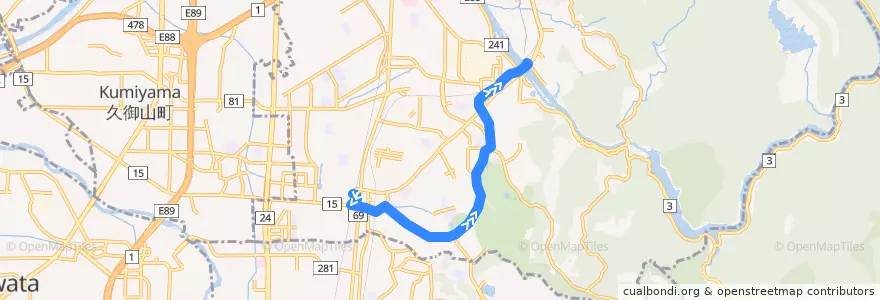 Mapa del recorrido 京都京阪バス240 近鉄大久保-->京阪宇治駅 de la línea  en 宇治市.