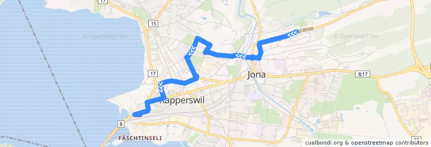 Mapa del recorrido Bus 993: Jona, Wendeplatz => Rapperswil, Bahnhof de la línea  en Rapperswil-Jona.