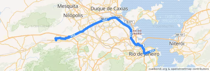 Mapa del recorrido Ônibus 370 - Candelária → Padre Miguel de la línea  en Río de Janeiro.