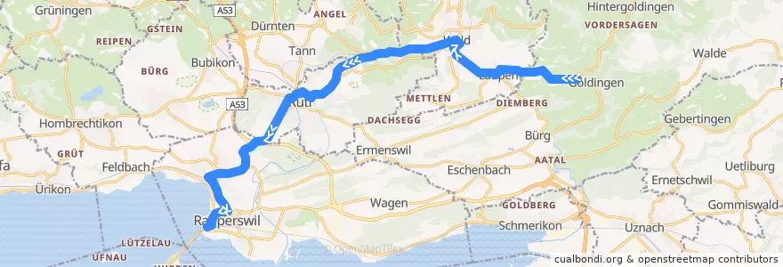 Mapa del recorrido Bus 885: Goldingen, Egligen => Rapperswil SG, Bahnhof de la línea  en Zwitserland.