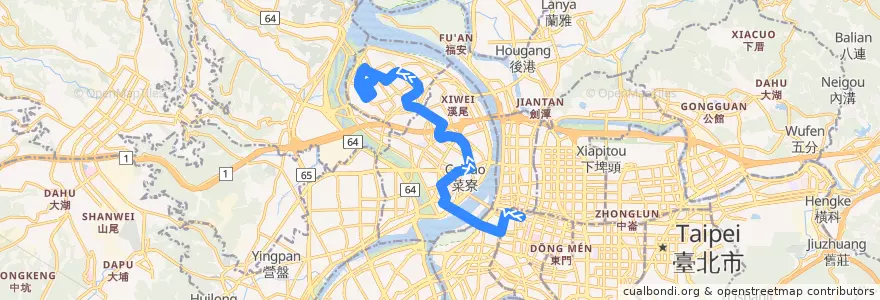 Mapa del recorrido 臺北市 221 臺北車站→蘆洲 de la línea  en تايبيه الجديدة.