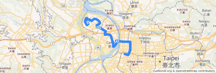 Mapa del recorrido 臺北市 221 蘆洲→臺北車站 de la línea  en Nuevo Taipéi.