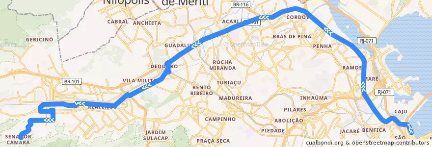 Mapa del recorrido Ônibus SP 393 - Caju → Bangu de la línea  en リオデジャネイロ.