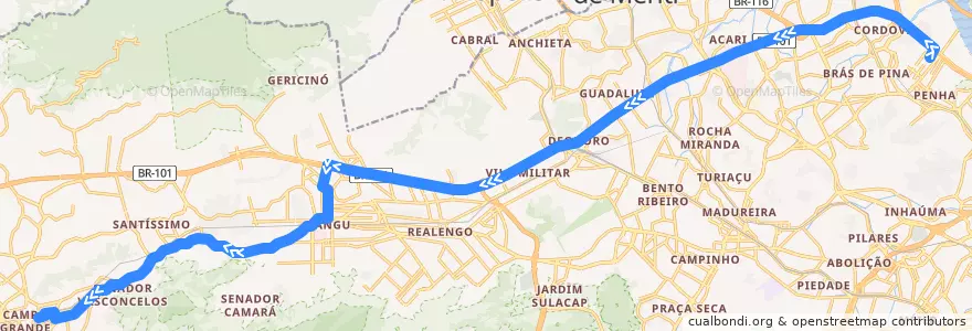 Mapa del recorrido Ônibus SPB 397 - Penha → Campo Grande de la línea  en Rio de Janeiro.