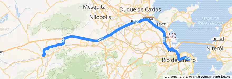 Mapa del recorrido Ônibus 398 - Tiradentes → Campo Grande de la línea  en Rio de Janeiro.
