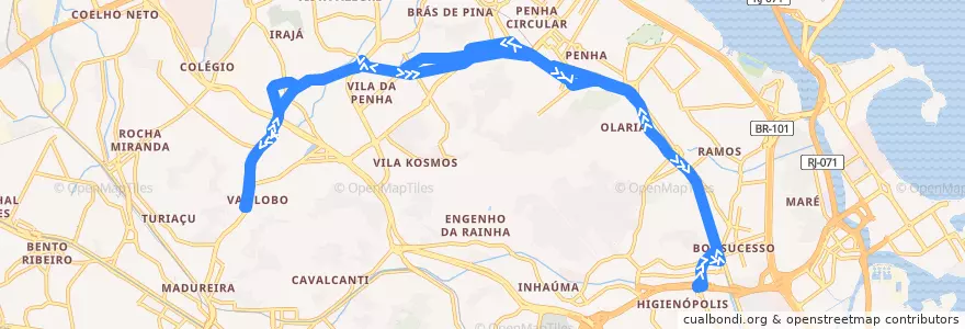 Mapa del recorrido Ônibus 916 - Bonsucesso → Vaz Lobo de la línea  en Rio de Janeiro.