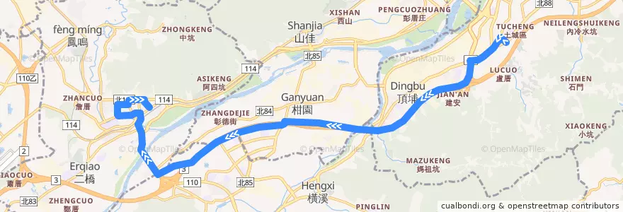 Mapa del recorrido 新北市 917 捷運永寧站->鶯歌 de la línea  en 신베이 시.