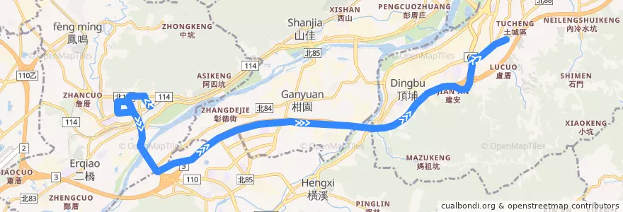 Mapa del recorrido 新北市 917 鶯歌->捷運永寧站 de la línea  en Nuova Taipei.