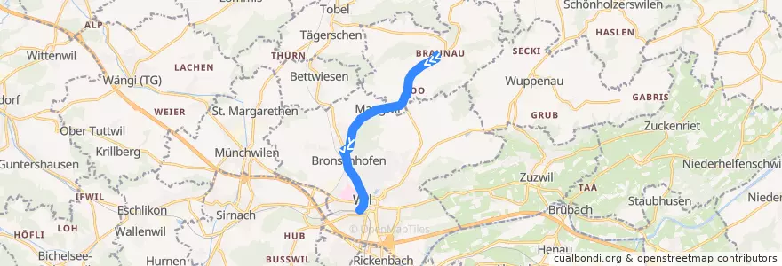 Mapa del recorrido Bus 706: Braunau, Dorf => Wil, Bahnhof de la línea  en 瑞士.