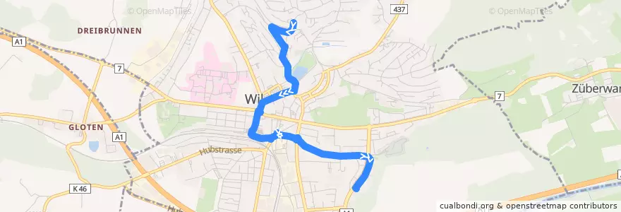 Mapa del recorrido Bus 703: Wil, Oelberg => Wil, Reuttistrasse de la línea  en Wil (SG).