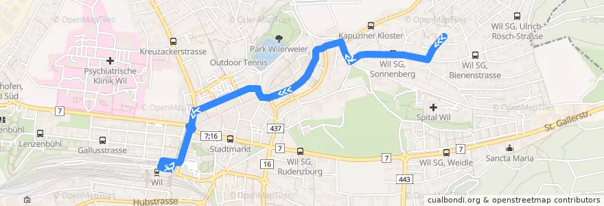 Mapa del recorrido Bus 701: Wil, Neulanden => Wil, Bahnhof de la línea  en Wil (SG).