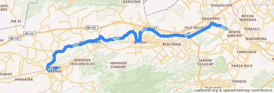 Mapa del recorrido Ônibus 731 - Marechal Hermes → Campo Grande de la línea  en Rio de Janeiro.
