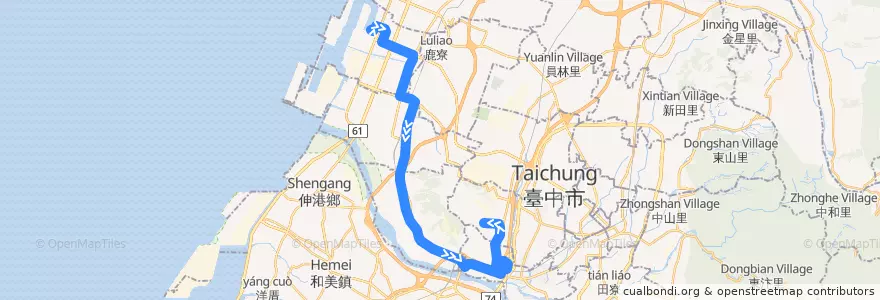 Mapa del recorrido 617路 (往仁友停車場) de la línea  en Taichung.