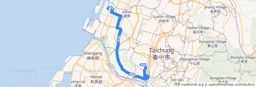 Mapa del recorrido 617路 (往臺中港旅客服務中心) de la línea  en Taichung.