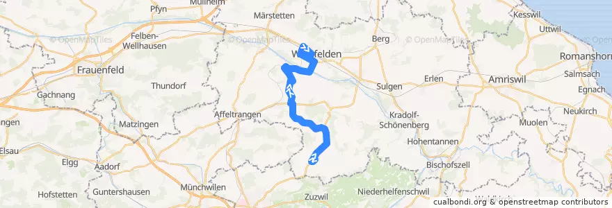 Mapa del recorrido Bus 722: Wuppenau, Gemeindehaus => Weinfelden, Bahnhof de la línea  en Bezirk Weinfelden.