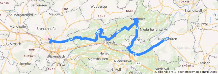 Mapa del recorrido Bus 724: Niederbüren, Dorf => Wil SG, Bahnhof de la línea  en Wahlkreis Wil.
