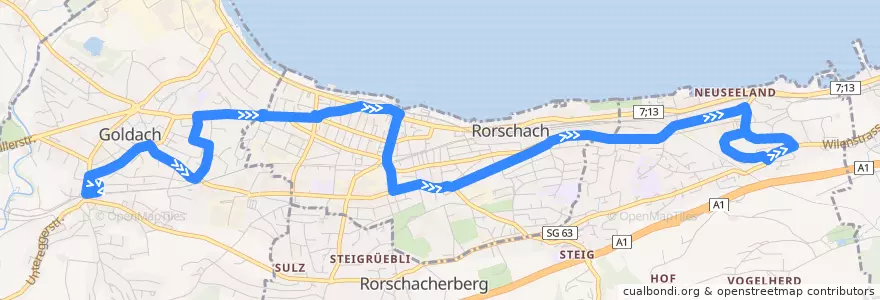 Mapa del recorrido Bus 251: Goldach - Rorschacherberg, Wilen via Hauptbahnhof Süd de la línea  en Wahlkreis Rorschach.