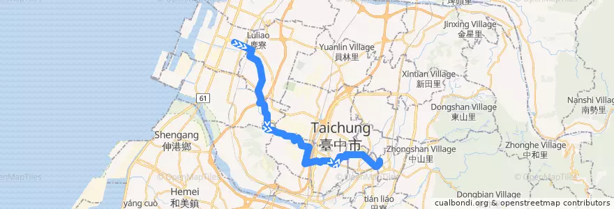 Mapa del recorrido 290路 (往干城站) de la línea  en Taichung.