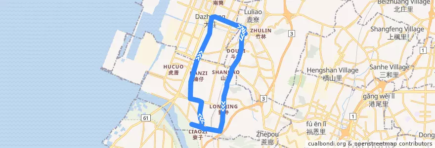 Mapa del recorrido 677路 (往巨業沙鹿站) de la línea  en Тайчжун.