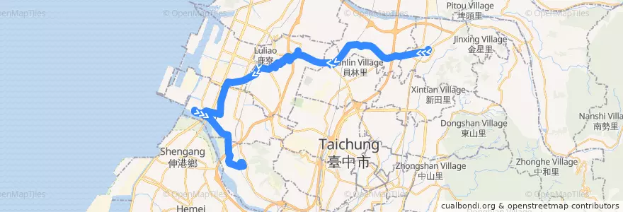 Mapa del recorrido 237路 (往大肚車站) de la línea  en Taichung.