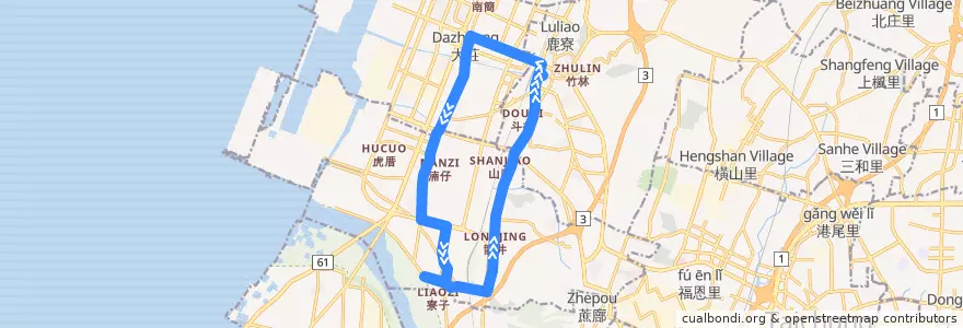 Mapa del recorrido 677路 (往巨業沙鹿站-右環) de la línea  en تایچونگ.