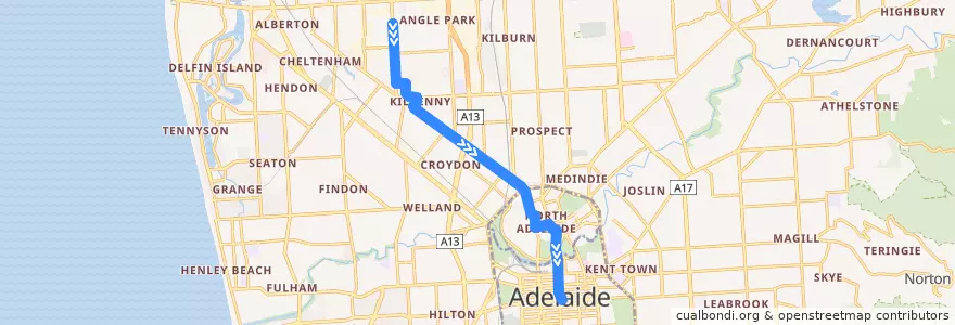 Mapa del recorrido 253X - Mansfield Park to City de la línea  en Adelaide.
