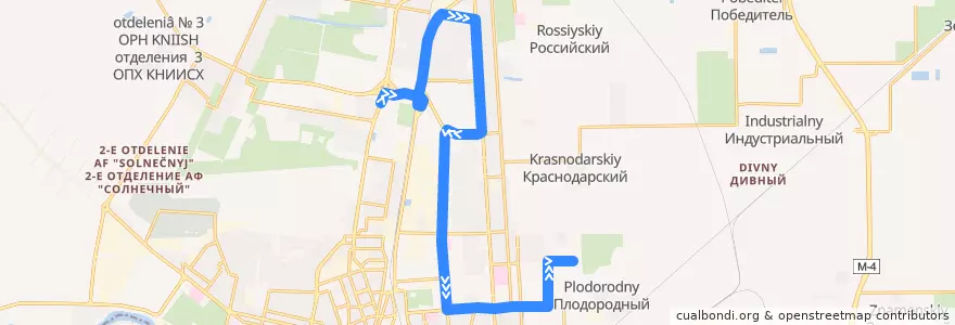 Mapa del recorrido Автобус №62: Мегацентр «Красная площадь» => ул. им. Генерала Трошева Г.Н. de la línea  en Krasnodar Municipality.