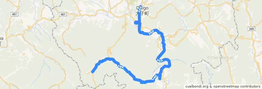 Mapa del recorrido 茨城交通バス 大子営業所・大子駅⇒上小川駅⇒栃原新田 de la línea  en Daigo.