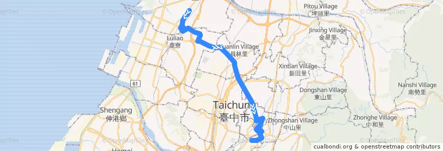 Mapa del recorrido 9路 (往公共資訊圖書館(建成路)) de la línea  en Taichung.