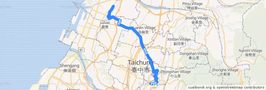 Mapa del recorrido 9路 (往清水) de la línea  en تایچونگ.