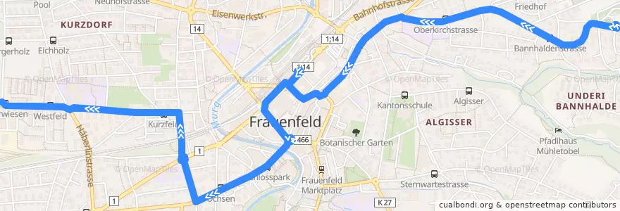 Mapa del recorrido Bus 3: Plättli Zoo => Oberwiesen (Weg A) de la línea  en Frauenfeld.
