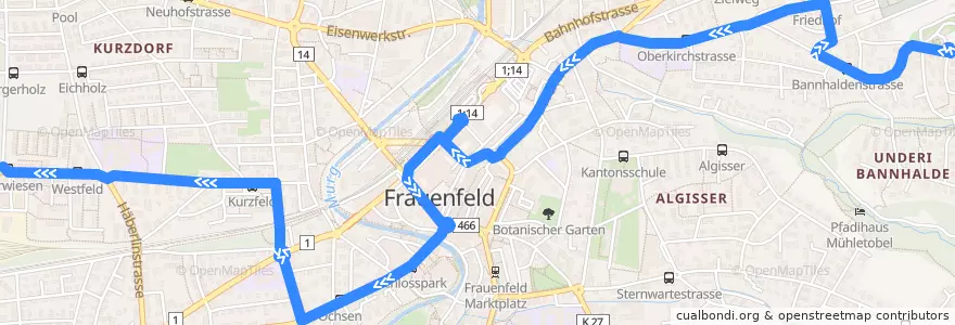 Mapa del recorrido Bus 3: Plättli Zoo => Oberwiesen (Hauptweg) de la línea  en Frauenfeld.