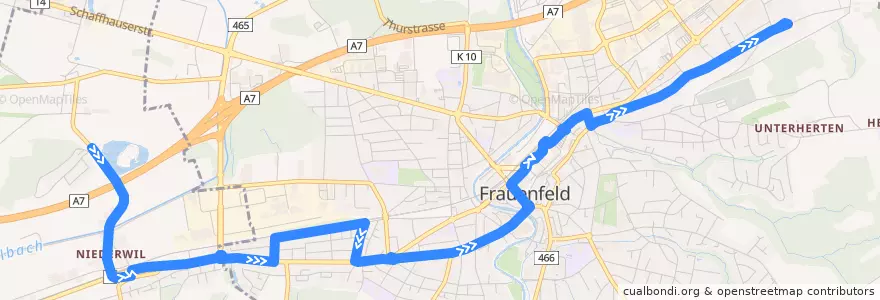 Mapa del recorrido Bus 2: Egelsee => Flurhof de la línea  en Bezirk Frauenfeld.