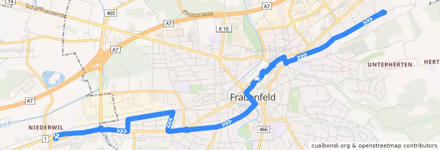 Mapa del recorrido Bus 2: Sandbüel => Flurhof de la línea  en Frauenfeld.
