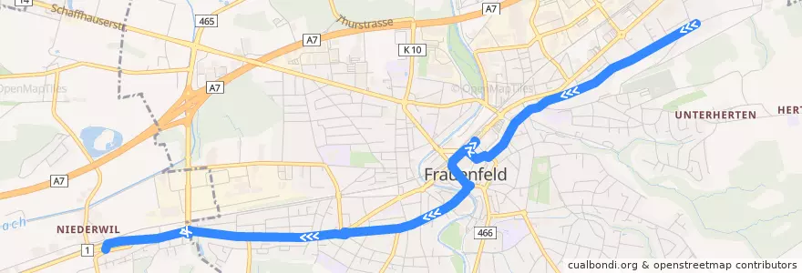 Mapa del recorrido Bus 2: Flurhof => Sandbüel de la línea  en Frauenfeld.