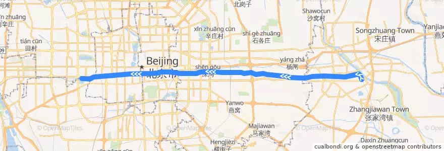 Mapa del recorrido 城市副中心线 de la línea  en 베이징시.