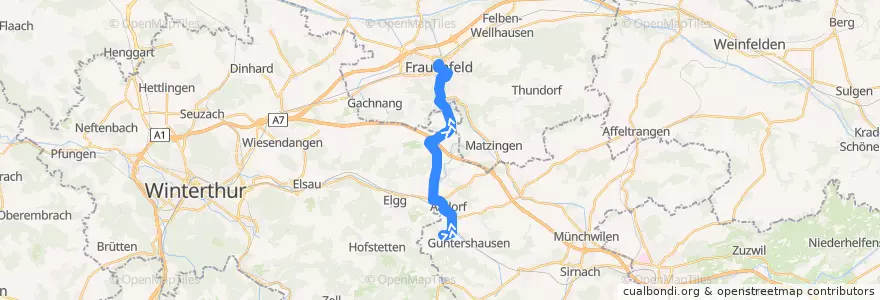Mapa del recorrido Bus 834: Ettenhausen TG, Elggerstrasse => Frauenfeld, Bahnhof de la línea  en 스위스.