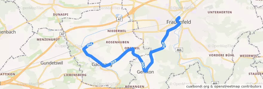 Mapa del recorrido Bus 836: Islikon, Bahnhof => Frauenfeld, Bahnhof de la línea  en Bezirk Frauenfeld.