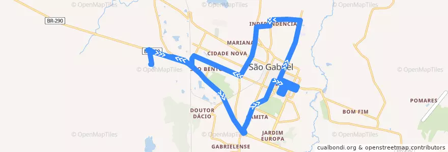 Mapa del recorrido Unipampa - Bairro de la línea  en São Gabriel.