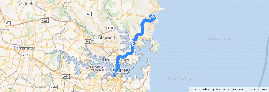 Mapa del recorrido E77 de la línea  en Sydney.
