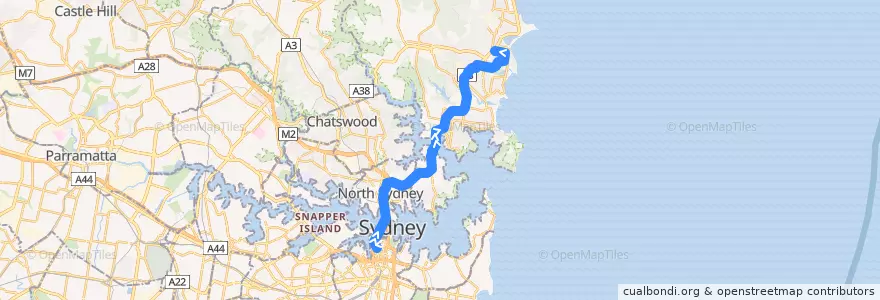 Mapa del recorrido Bus E77: City Wynyard => Wingala => Dee Why de la línea  en Sydney.