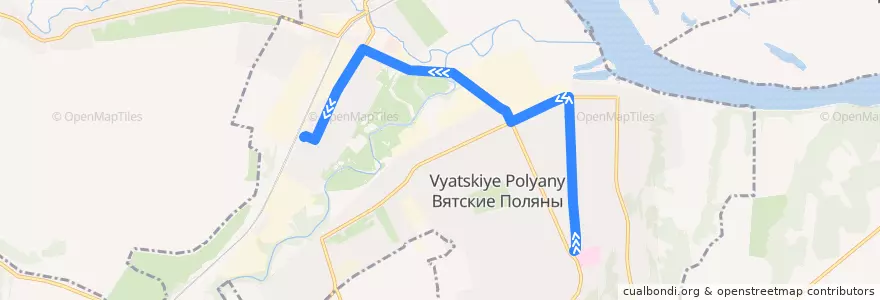 Mapa del recorrido Автобус №14: Вокзал - город de la línea  en ヴャーツキエ・ポリャーヌィ管区.