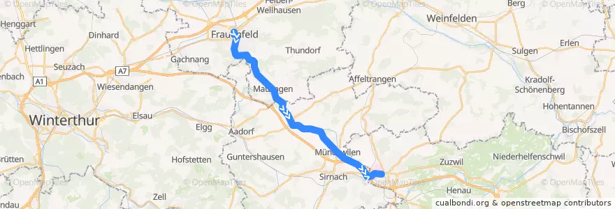 Mapa del recorrido S15: Frauenfeld => Wil de la línea  en Thurgovie.