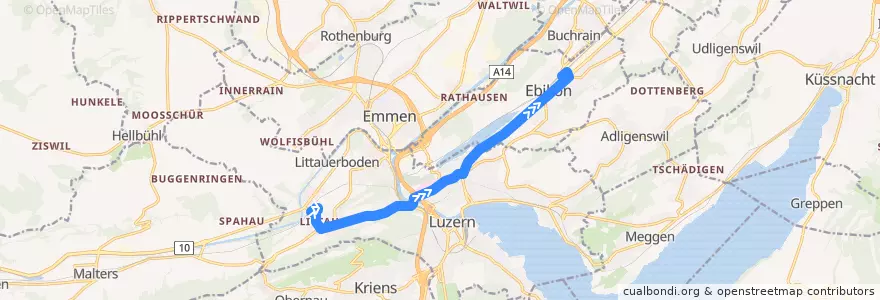 Mapa del recorrido Bus 30: Littau, Bahnhof => Ebikon, Bahnhof de la línea  en Luzern.