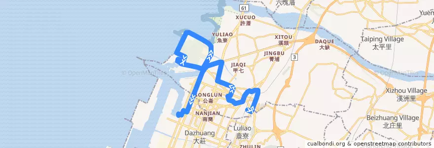 Mapa del recorrido 688路 (往臺中港旅客服務中心) de la línea  en Taichung.