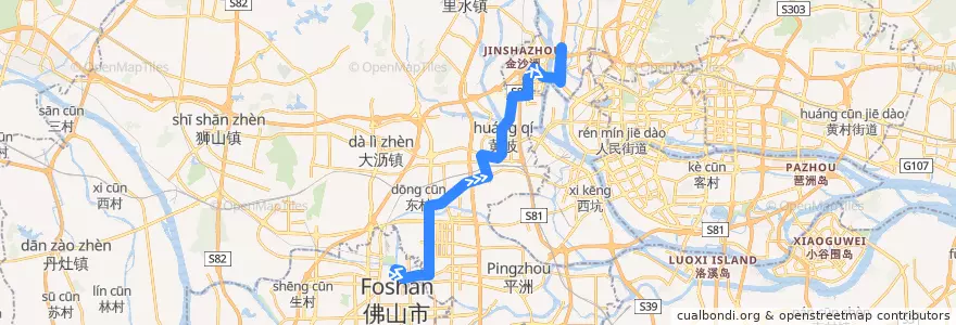 Mapa del recorrido 佛276路（东方广场北门-罗冲围总站） de la línea  en Guangdong.