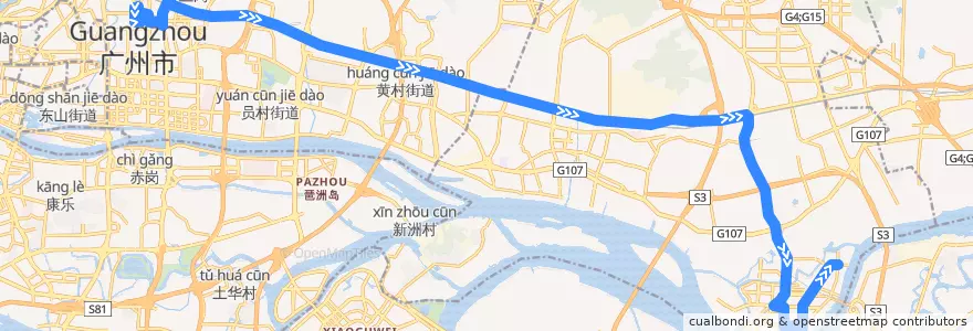 Mapa del recorrido 高峰快线28路[广州火车东站总站-保税区(酒博城)总站] de la línea  en Guangzhou City.