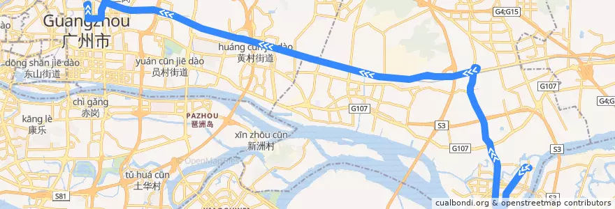Mapa del recorrido 高峰快线28路[保税区(酒博城)总站-广州火车东站总站] de la línea  en 广州市.