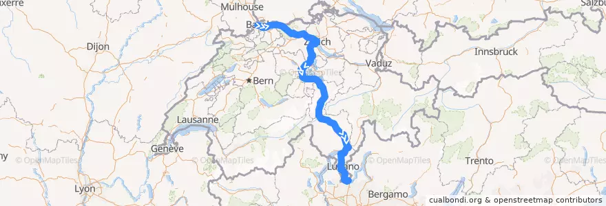 Mapa del recorrido Flixbus N524: Basel, Bahnhof SBB => Rom, Tiburtina de la línea  en Suisse.