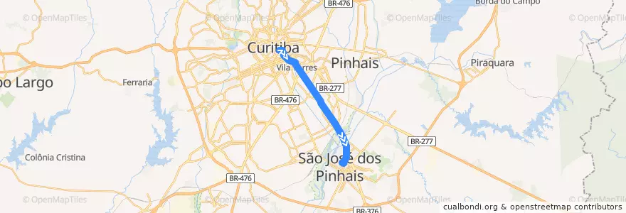 Mapa del recorrido T. Central / Guadalupe de la línea  en Куритиба.